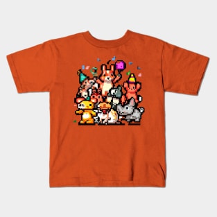 A group of animals having a party or celebrating a holiday, pixel art Kids T-Shirt
